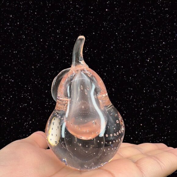 Venetian Art Glass Fruit Apple Pear Paperweight Pink Tint Small Bubbles Italian - Picture 13 of 13